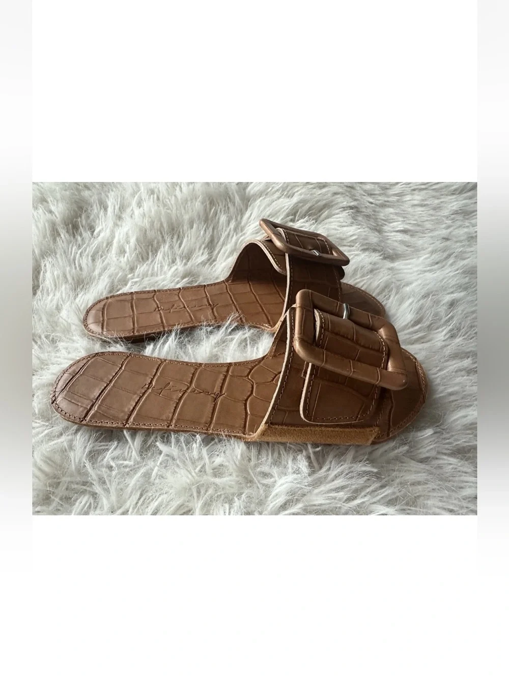 Made in Italy loop open leather Suede Sandal - Camel Brown 35 - Picture 3 of 13
